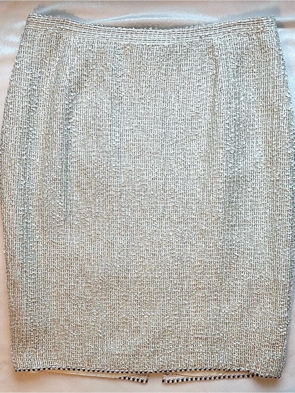 RUTY France Fuzzy Tweed Pencil Skirt Ivory White Black Womens 10-12 Waist 31”